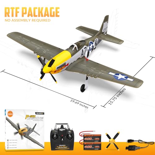 VOLANTEXRC RC Plane, 4 Channel Remote Control Airplane Fighter RTF with 6-Axis Gyro, 3 Modes & Aerobatics Easy to Fly, 2.4GHz Radio Controlled Aircraft for Beginners, Boys & Adults, P51D Mustang, Red