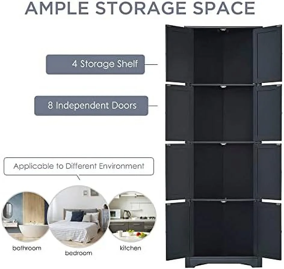 KHBIULIFE Corner Cabinet 72\u201C Tall  Cabinet with 8 Doors and   Free Standing Corner Hutch Cabinet for Bathroom Kitchen Living Room Office (Corner-Black)