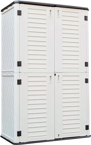 KINYING Horizontal Outdoor Storage Shed,47 Cu.ft Resin Outdoor Storage Cabinet Waterproof for Garden/Patio/Backyards