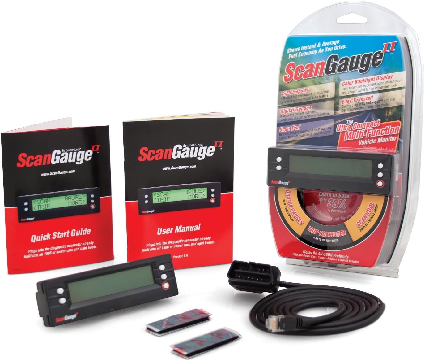 ScanGauge - SG2 II Ultra Compact 3-in-1 Automotive Computer with Customizable Real-Time Fuel Economy Digital Gauges , Black , 5 Inch