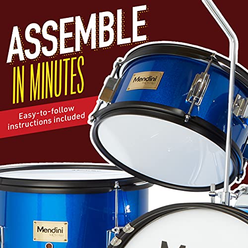 Mendini by Cecilio Drum Set, 5 Piece 16 Inch Junior Drums Kit with Bass, Toms, Snare Drum, Cymbal, Hi-Hat, Drumsticks & Seat for Beginner Student (Metallic Black)