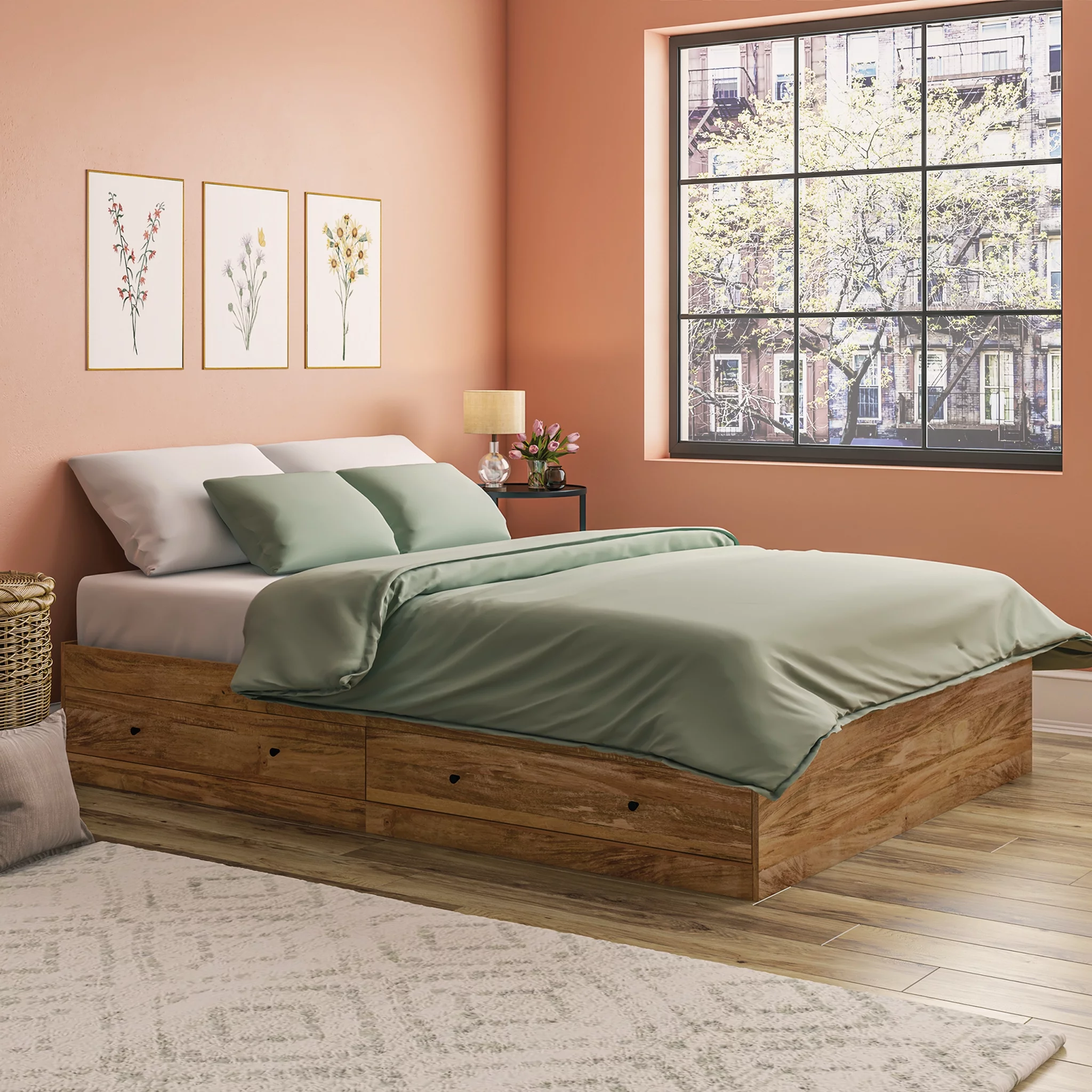 Sauder Cannery Bridge Queen Storage Platform Bed, Sindoori Mango Finish
