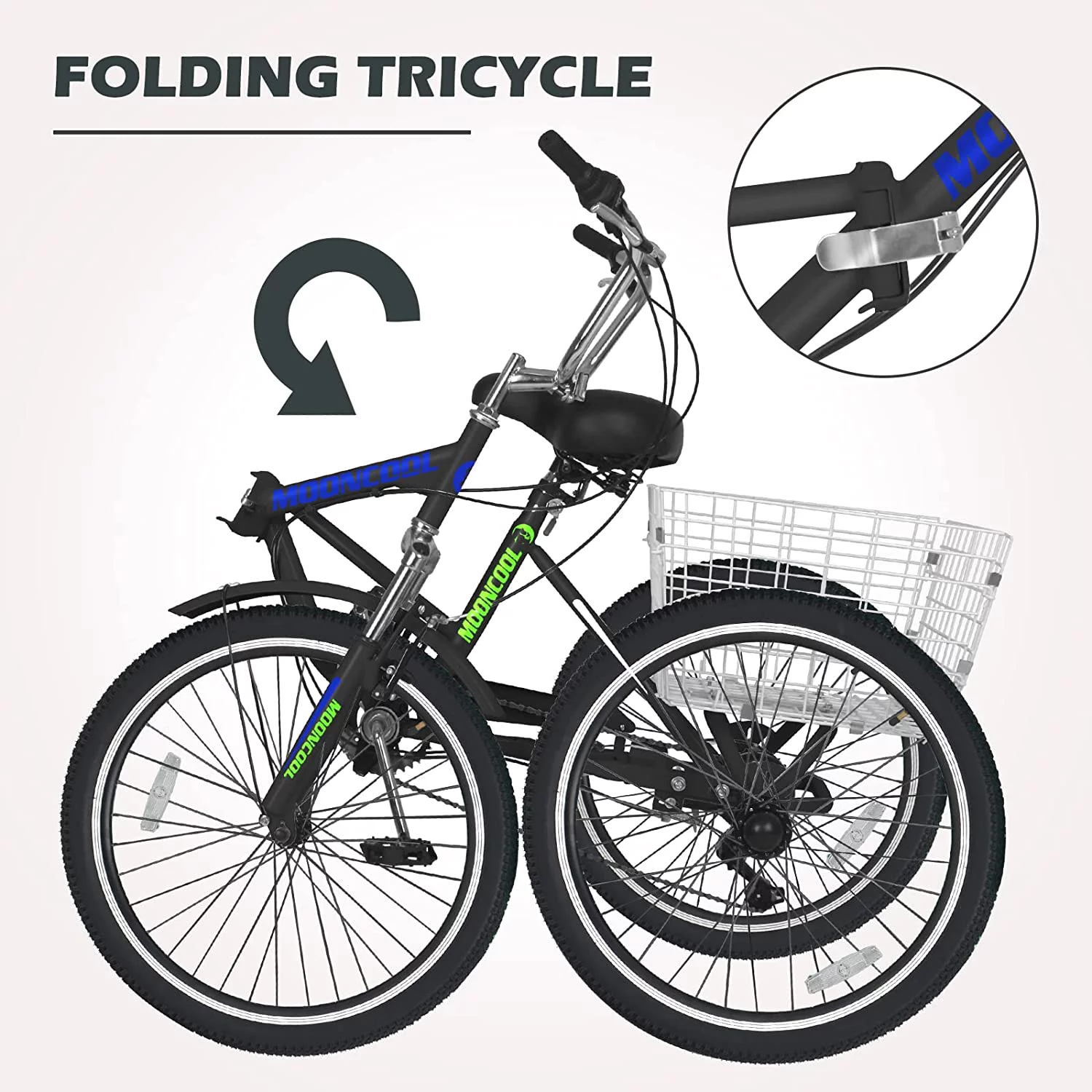 ABORON Adult Folding Tricycles, 7 Speed Folding Adult Trikes, 26 Inch 3 Wheel Bikes with Low Step-Through, Foldable Tricycle for Adults, Women, Men, Seniors - Curated Treasures Market