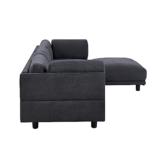Fabric Upholstery Sectional Sofa Convertible Corner Sofa Set w/Reversible Ottoman Chaise for Living Room,L Shape Living Room Set Lounger Couch w/Padded Seat/Cushions&Plastic Legs for Apartment
