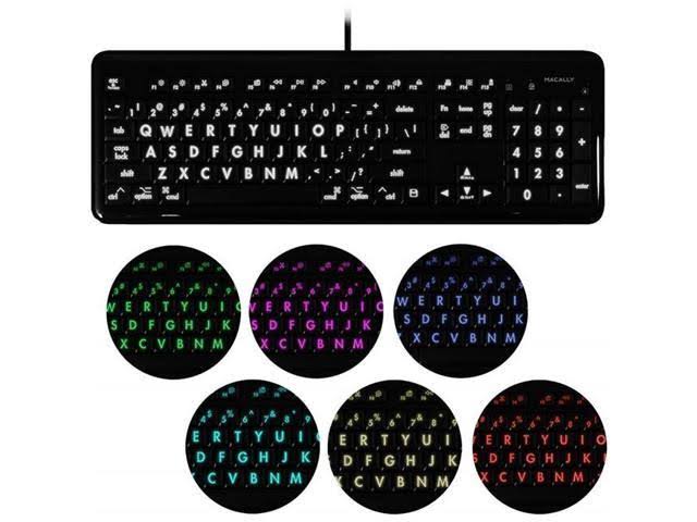 Macally XKEYLEDLP Large Print 7-Color Backlit Full Size USB Keyboard for Mac