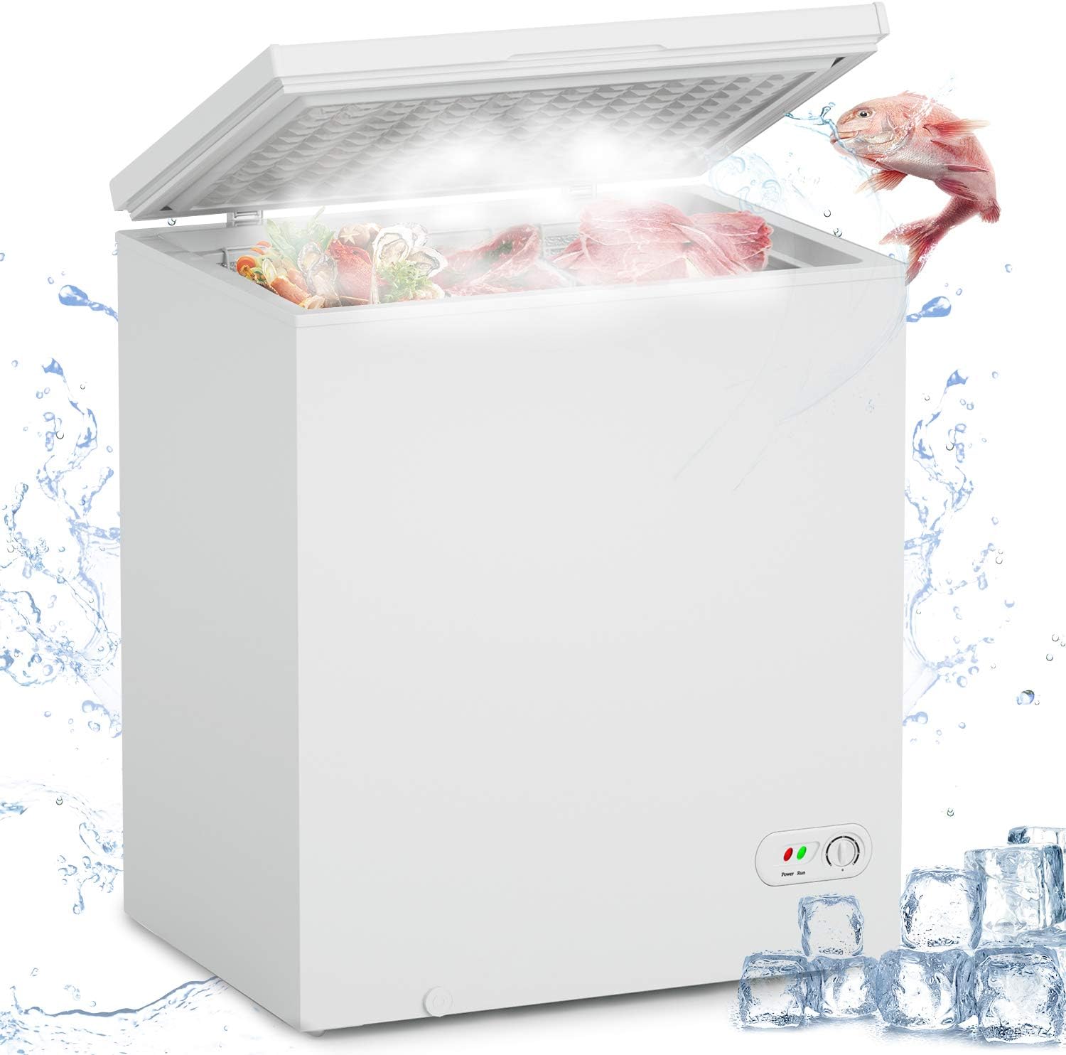 5.0 Cu.ft Chest Freezer Small Deep Freezer Mini Outdoor Chest Freezers Upright with 3 Removable Baskets 7 Temperature Settings White