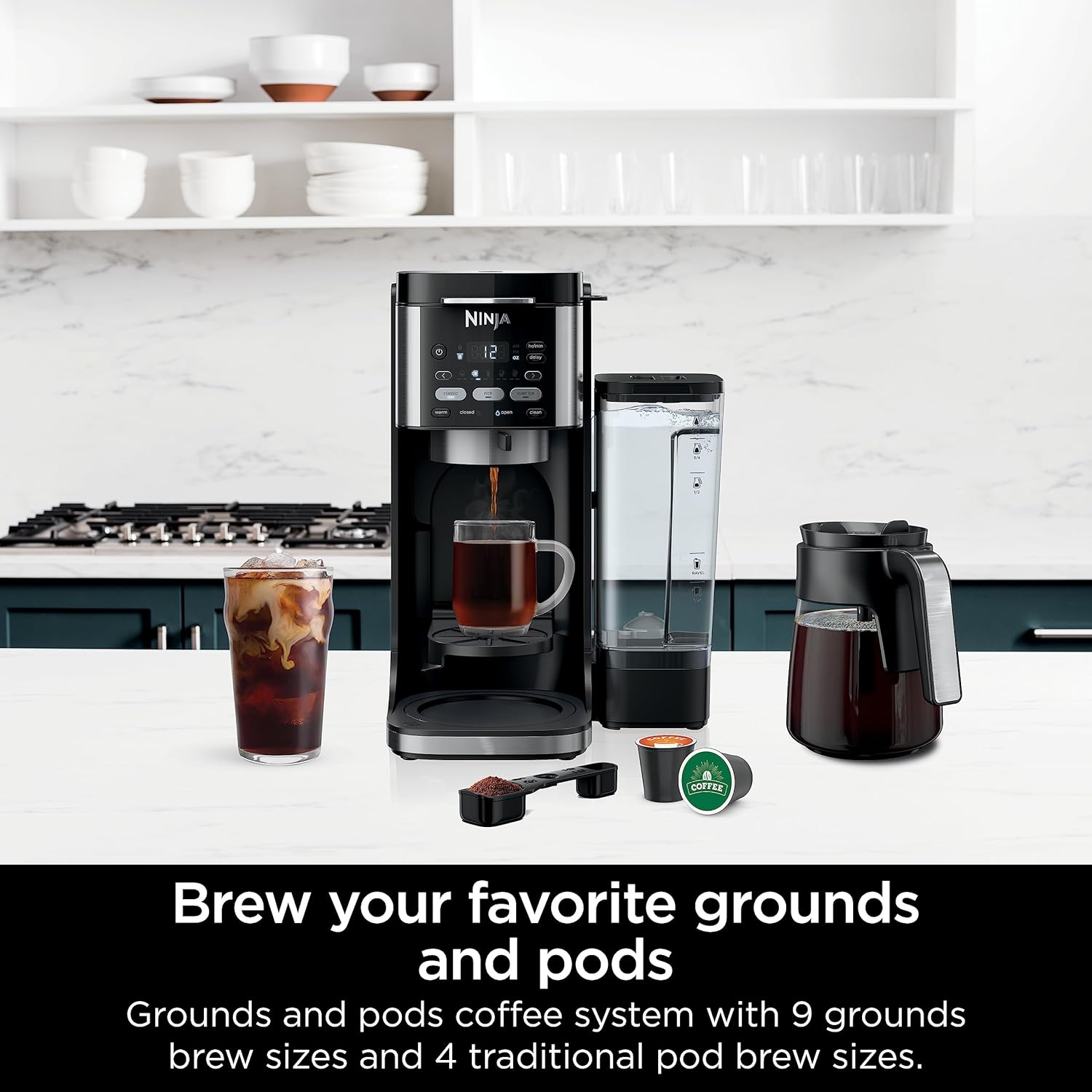 Ninja CFP101 DualBrew Hot & Iced Coffee Maker, Single-Serve, compatible with K-Cups & 12-Cup Drip Coffee Maker, Black