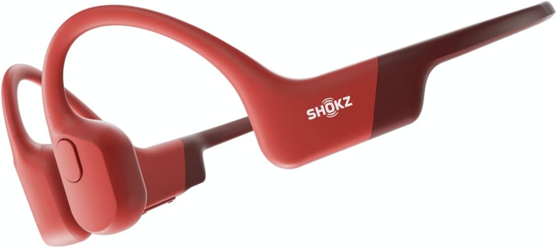 Shokz OpenRun - Open-Ear Bluetooth Bone Conduction Sport Headphones - Sweat Resistant Wireless Earphones for Workouts and Running - Built-in Mic, with Headband (Red)