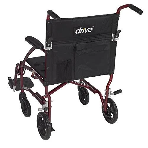 Drive Medical Fly Lite Ultra Lightweight Transport Wheelchair, Red Frame, 19x22