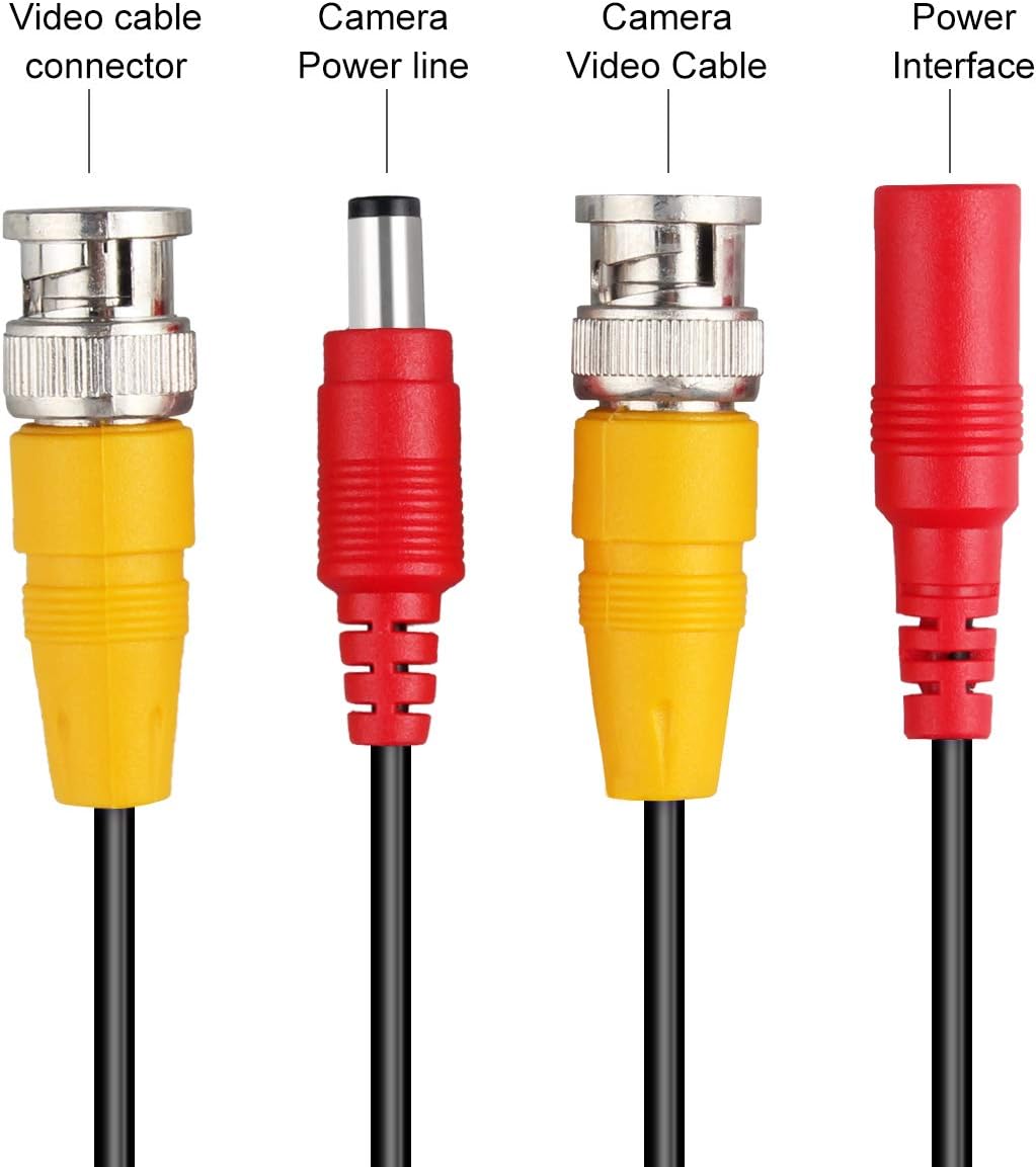 BNC Cable, 200ft 4Pack All-in-One Siamese Video and Power Security Camera Wire Cord with 2 Female Connectors for All Max 5MP HD CCTV DVR Surveillance System