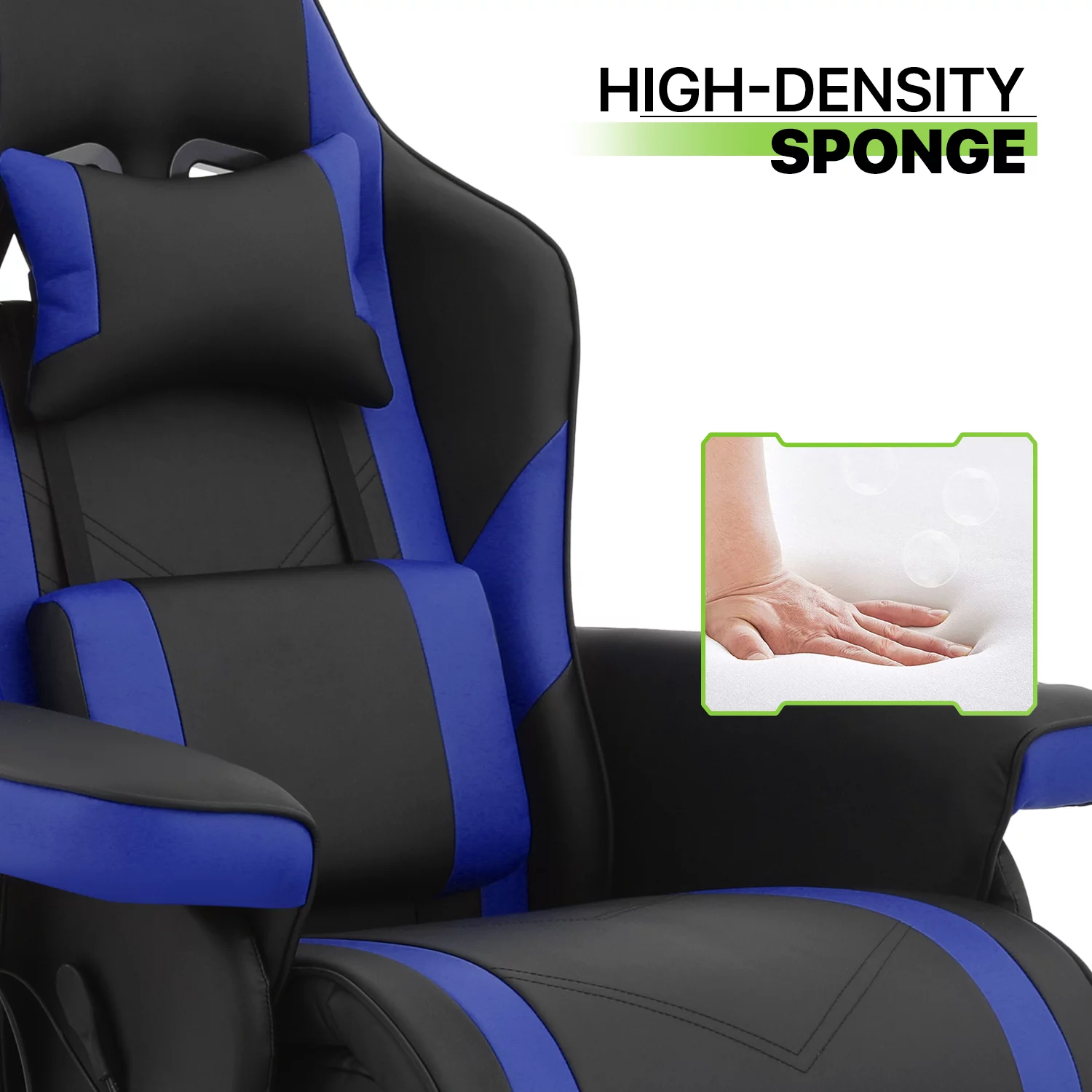 Magshion Gaming Recliner Chair, Ergonomic Reclining Video Gaming with Lumbar Support, Leather Theater Seating with Cup Holder, Blue
