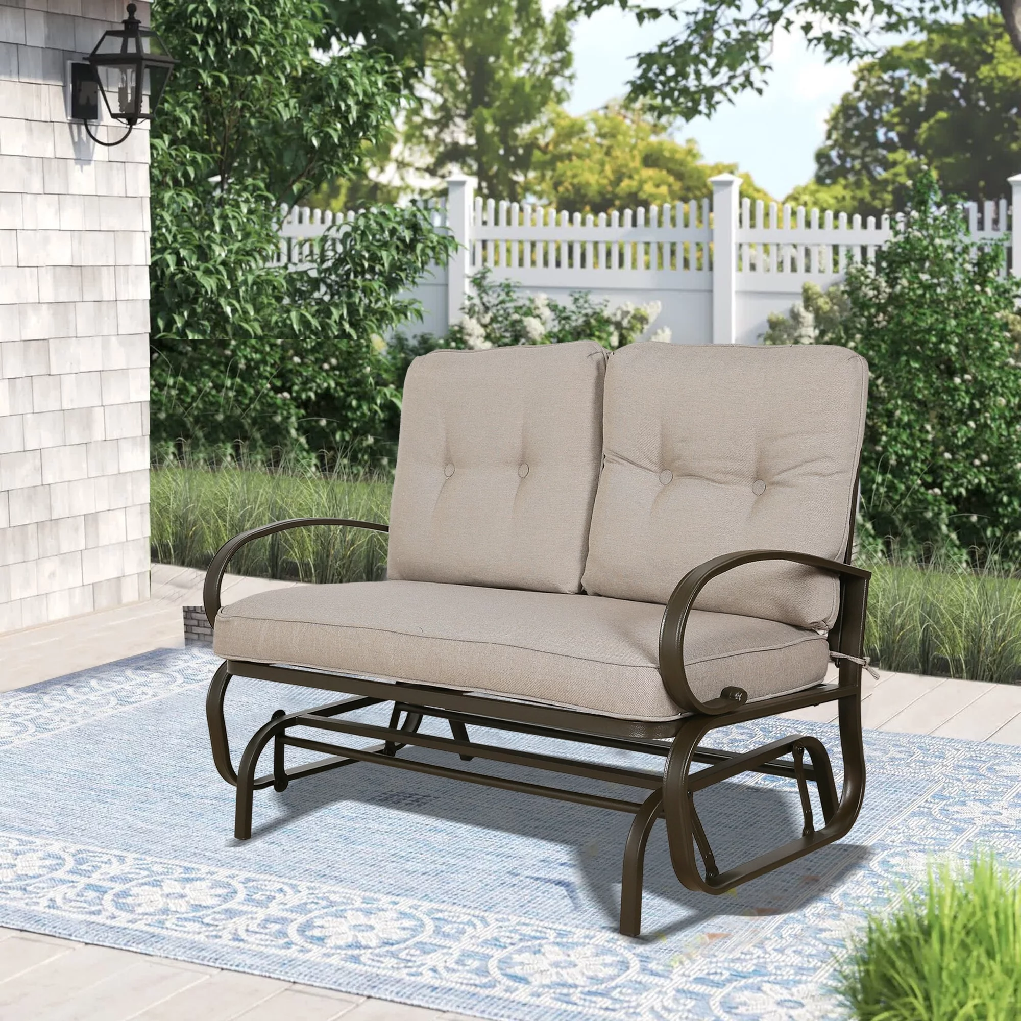 Outdoor Loveseat Patio Swing Glider Bench Chair with Cushion Beige