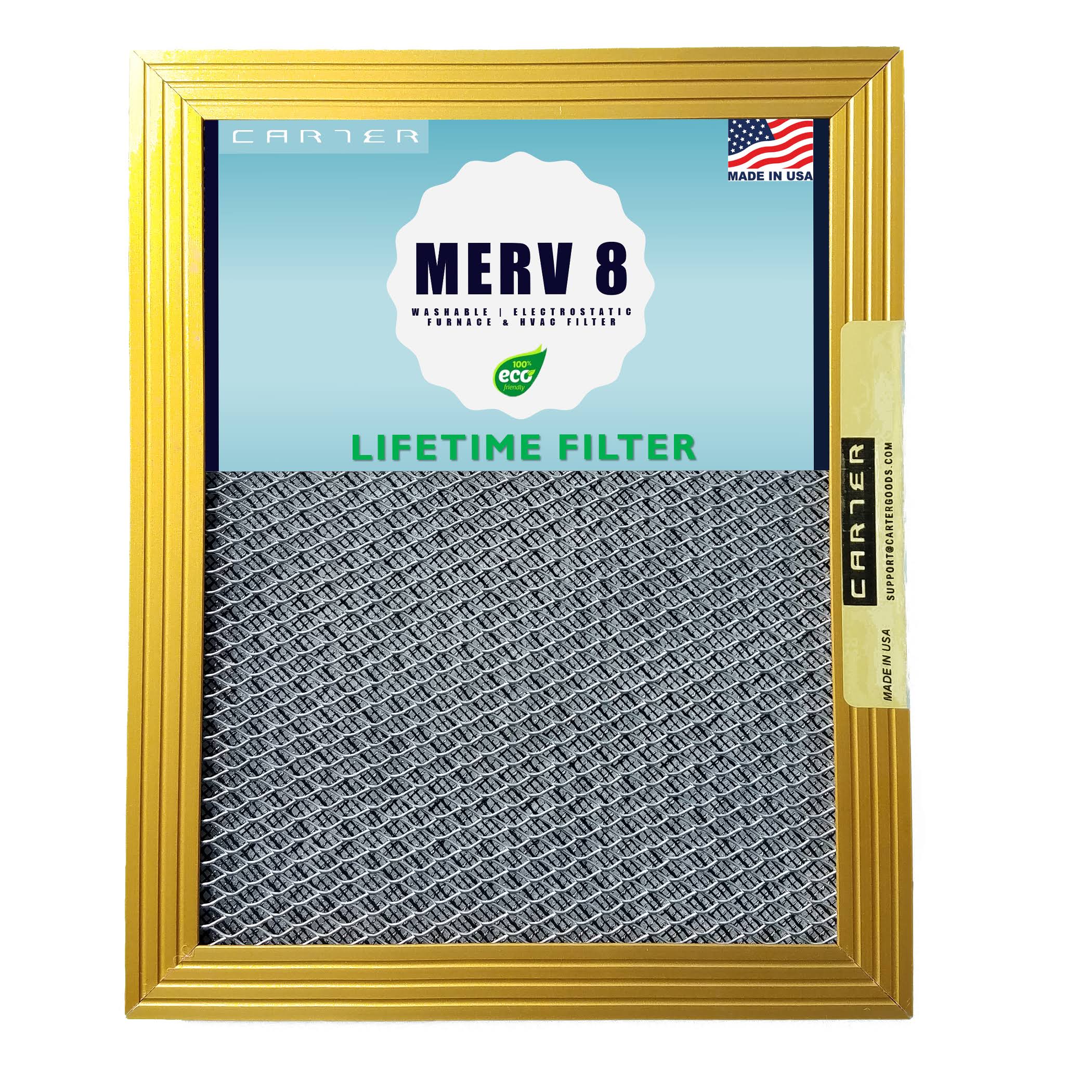 16x25x1 Carter | MERV 8 | Lifetime HVAC u0026 Furnace Air Filter | Washable Electrostatic | High Dust Holding Capacity, Gold
