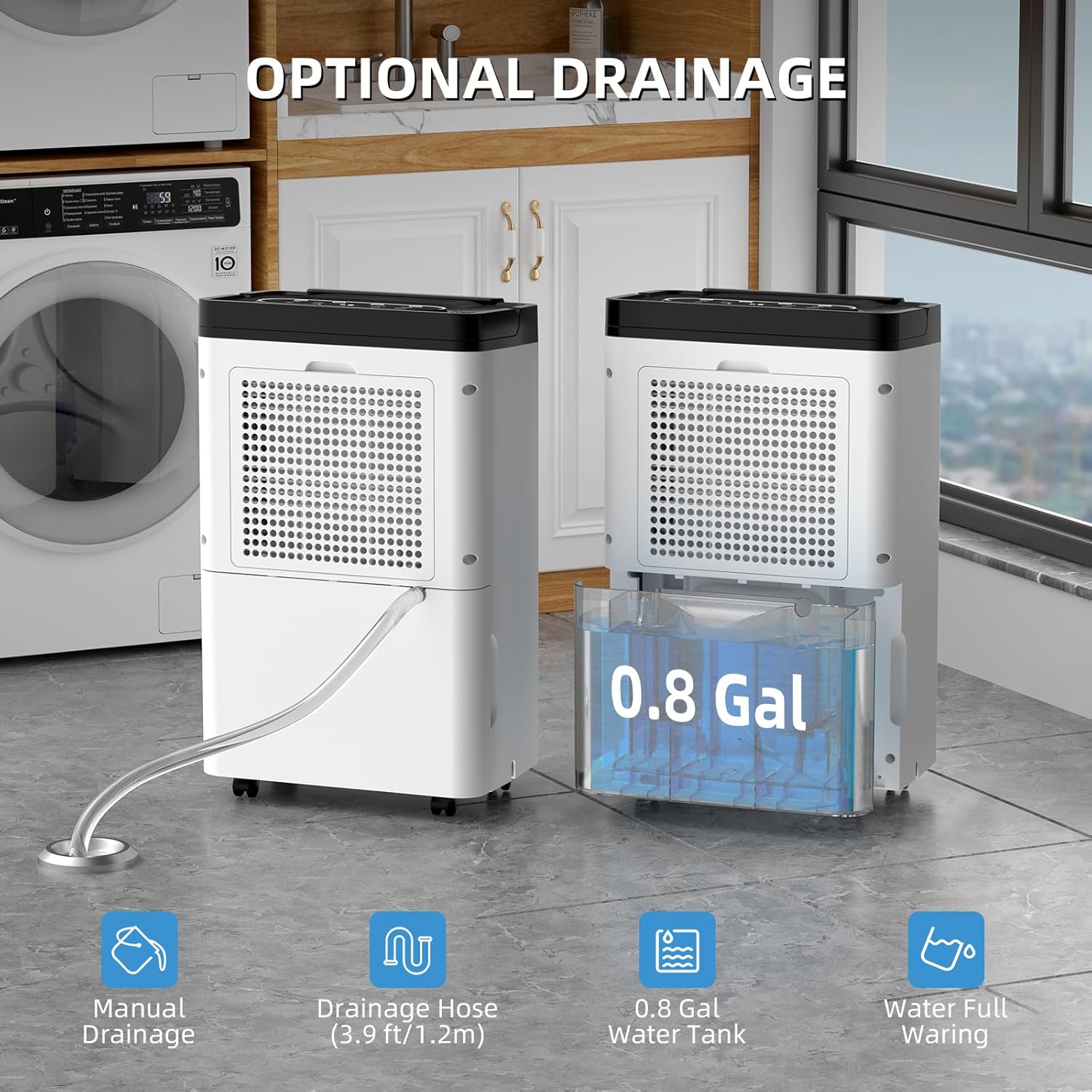 AIRPLUS 4,500 Sq. Ft. 50-70 Pints Dehumidifier for Home and Basement with Drain Hose, 0.8 gal Water Tank Capacity, Auto Shut off for Room, Bedroom, Bathroom