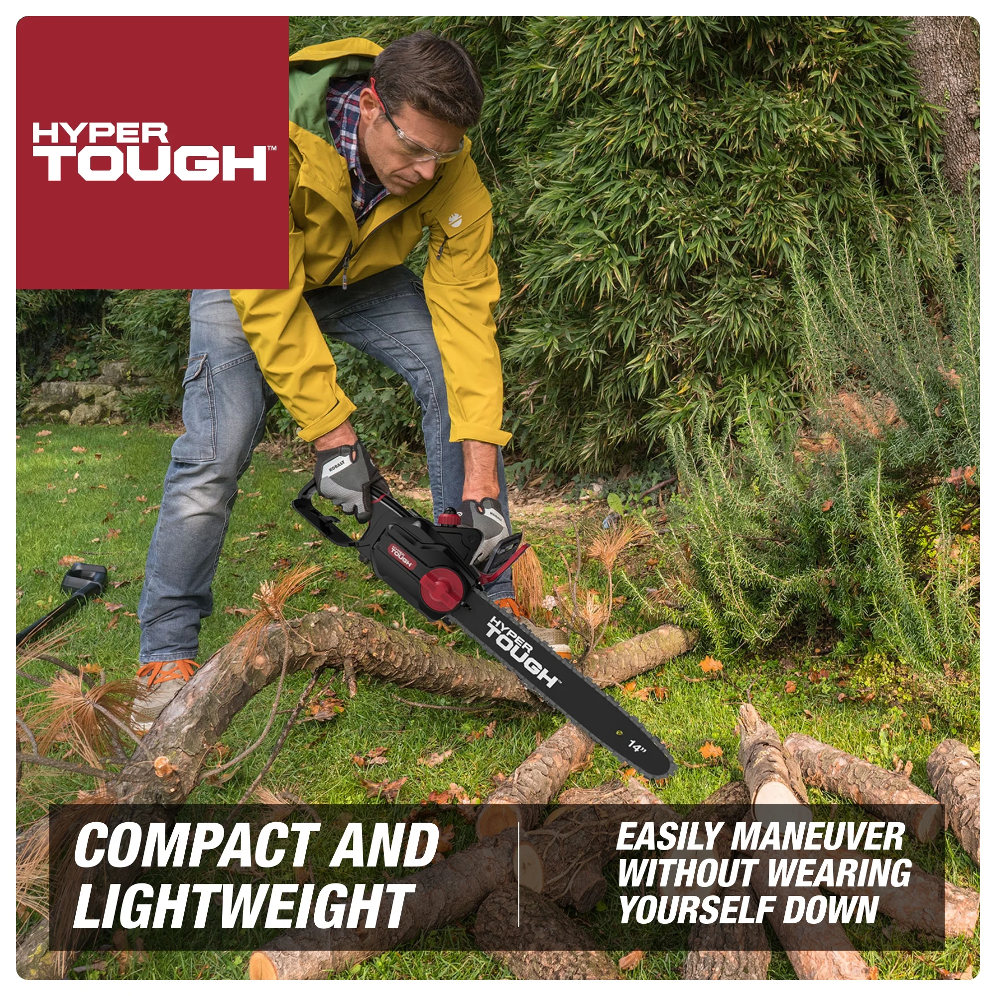 Hyper Tough 16-Inch Electric Chainsaw, 15-Amp Motor with Automatic Oiler, Tool-less Chain Tension, Metal Bucking Spikes included