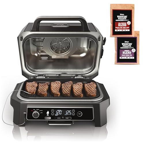 Ninja Woodfire Pro Outdoor Grill & Smoker with Built-In Thermometer, 7-in-1 Master Grill+Ninja Outdoor Flat Top Griddle Plate+ Ninja
