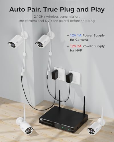 [Wireless Pro, 100ft Range] Hiseeu Wireless Security Camera System, Expandable 16CH 4K NVR, 4Pcs 3MP Night Vision WiFi Cameras Home Surveillance Outdoor, Motion Detection, 1TB HDD, One-Way Audio