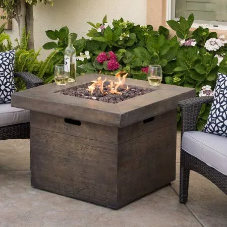 Ford Magnesium Oxide Square GAS Fire Pit, Brown