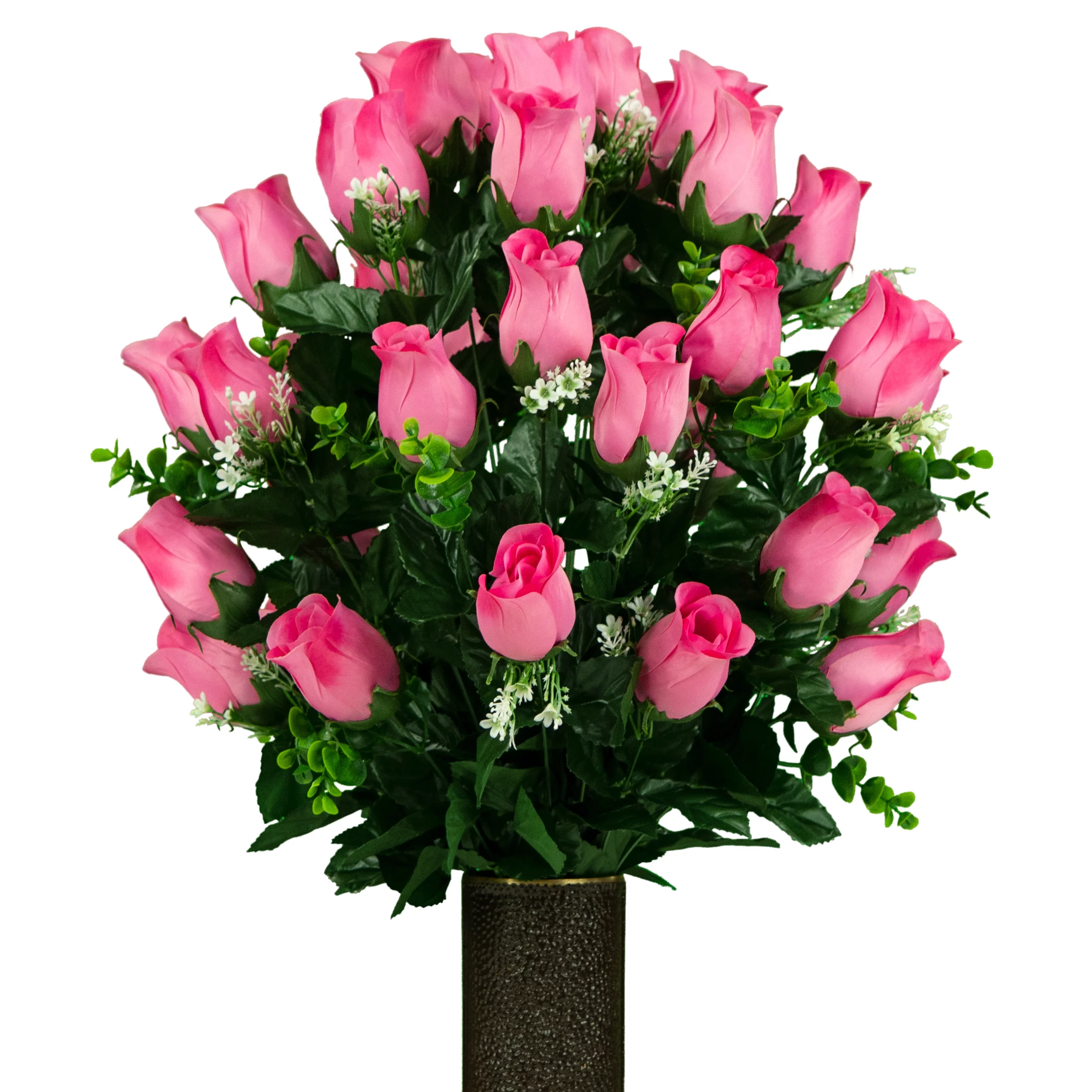 Sympathy Silks Artificial Cemetery Flowers 28" Pink Roses with Baby's Breath for a cemetery vase - Curated Treasures Market