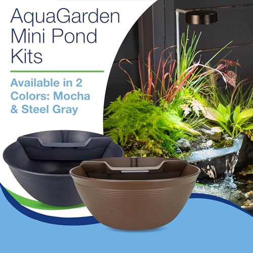 Aquascape AquaGarden Container Water Feature Kit – Indoor & Outdoor Mini Pond with Waterfall Fountain, Pump & Filtration for Home & Patio, Brown