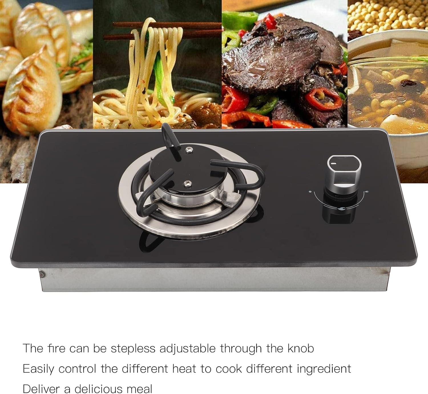 Single Burner Gas Cooktop, 1.8Kw Stainless Steel RV Gas Stove Top with Stepless Adjustable Fire, Portable Tempered Glass 1 Burner Gas Stove for RV Yacht Caravan Apartments Camping