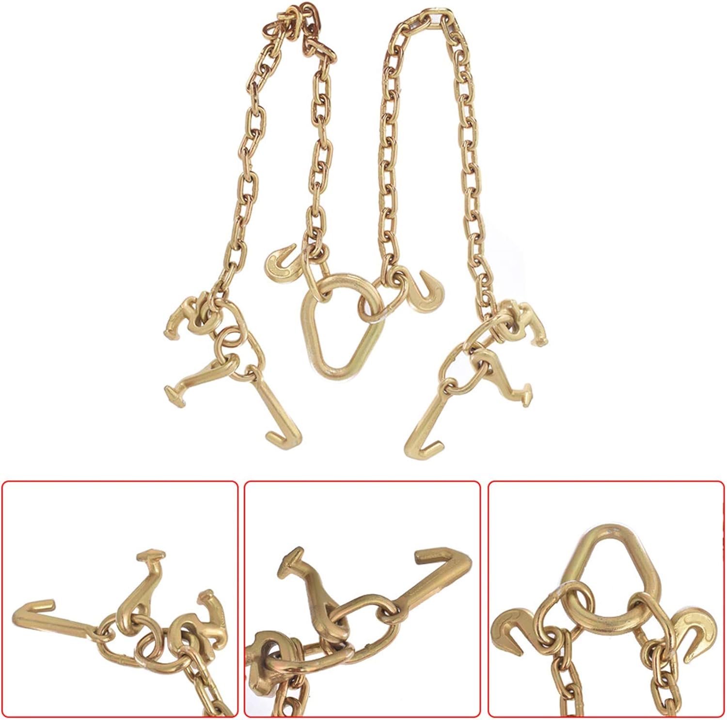 labwork Tow Chain Grade 70 Chain V-Bridle with RJT Cluster Hooks Tow Truck Winch Cable Pull Wrecker Recovery Grab Pack of 2