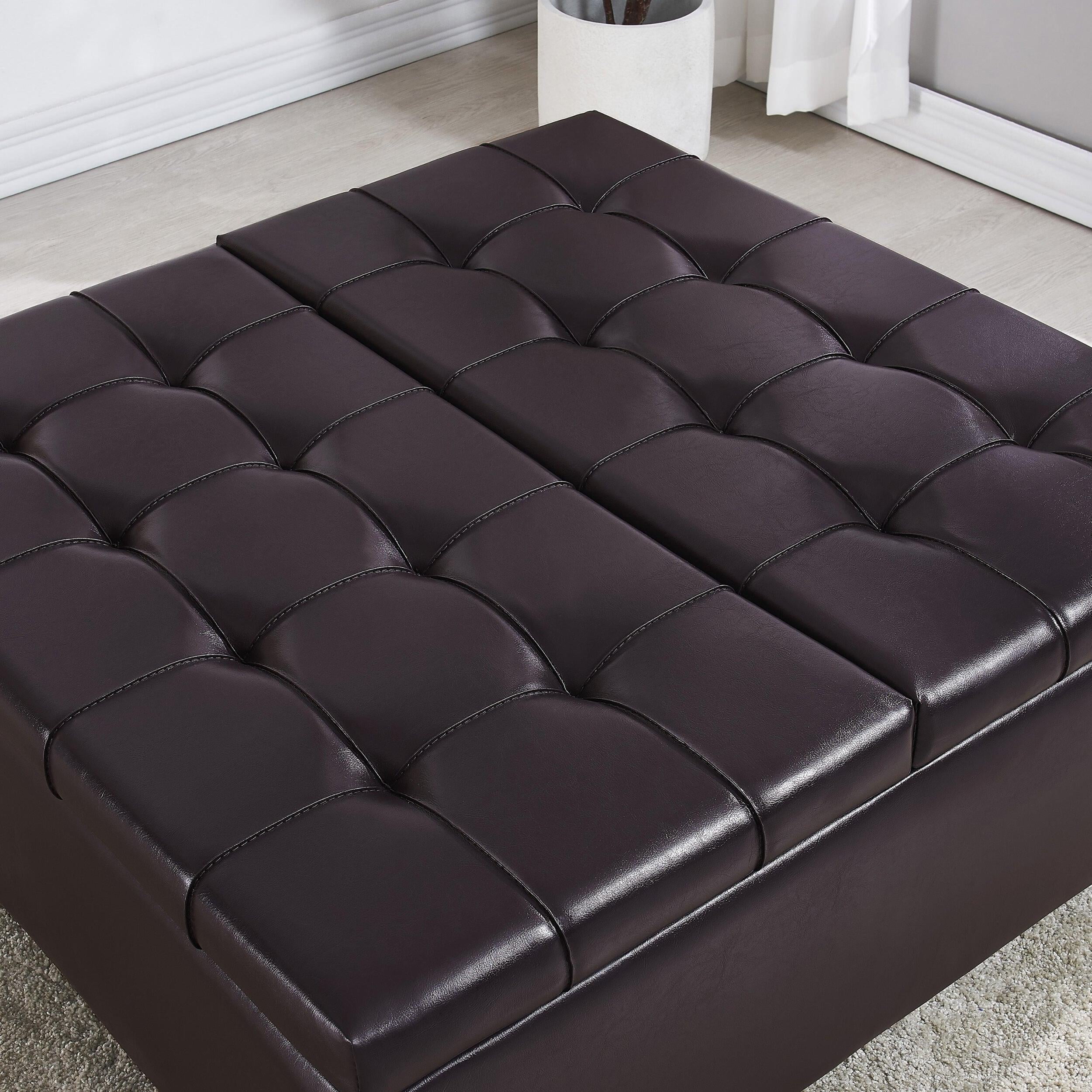 Supfirm Large Square Faux Leather Storage Ottoman | Coffee table for Living Room  Bedroom (Dark Brown)