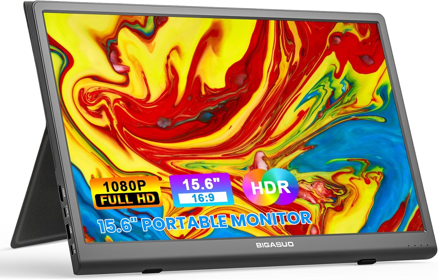 FANGOR 15.6" Portable Monitor, 1080P FHD USB-C HDMI Travel Monitor, Ultra Slim Computer Gaming Display with Smart Cover, Second External Screen for Laptop PC Switch Phone Xbox