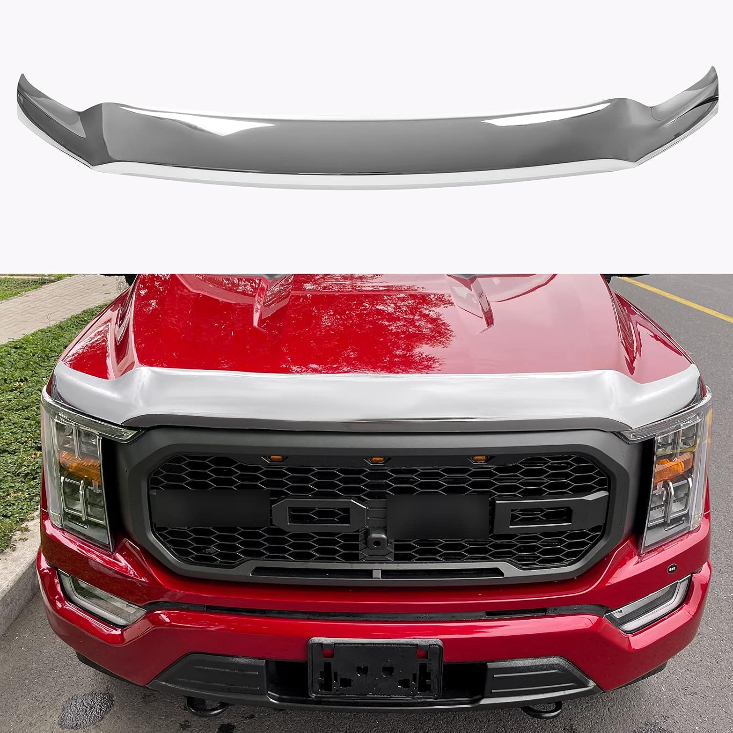 Xipoo Fit Ford F150 Hood Shield Hood Deflector Hood Guard for 2021 Ford F150 Accessories (Glossy Carbon Fiber)