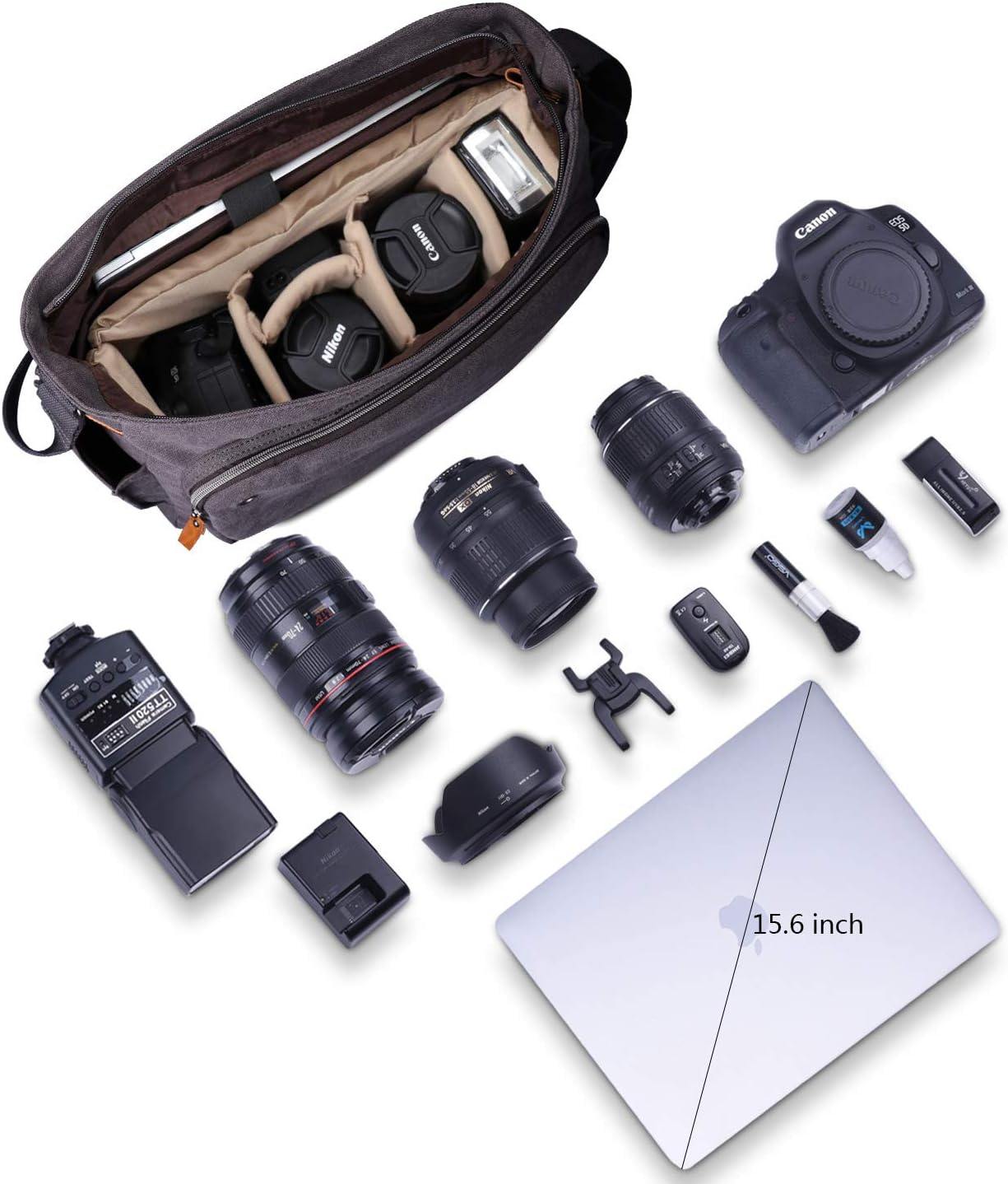 Estarer Camera Messenger Bag for SLR/DSLR Digital Cameras Laptop 15.6inch Shoulder Bag with Camera Insert Sleeve Upgraded Version