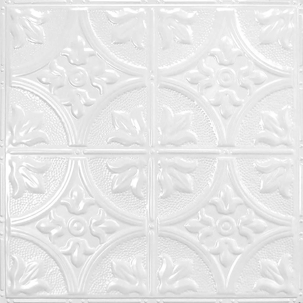 American Tin Ceilings Pattern #2 in Bright White Satin 2 ft. x 2 ft. Nail Up Tin Ceiling Tile (20 Sq. ft./Case)