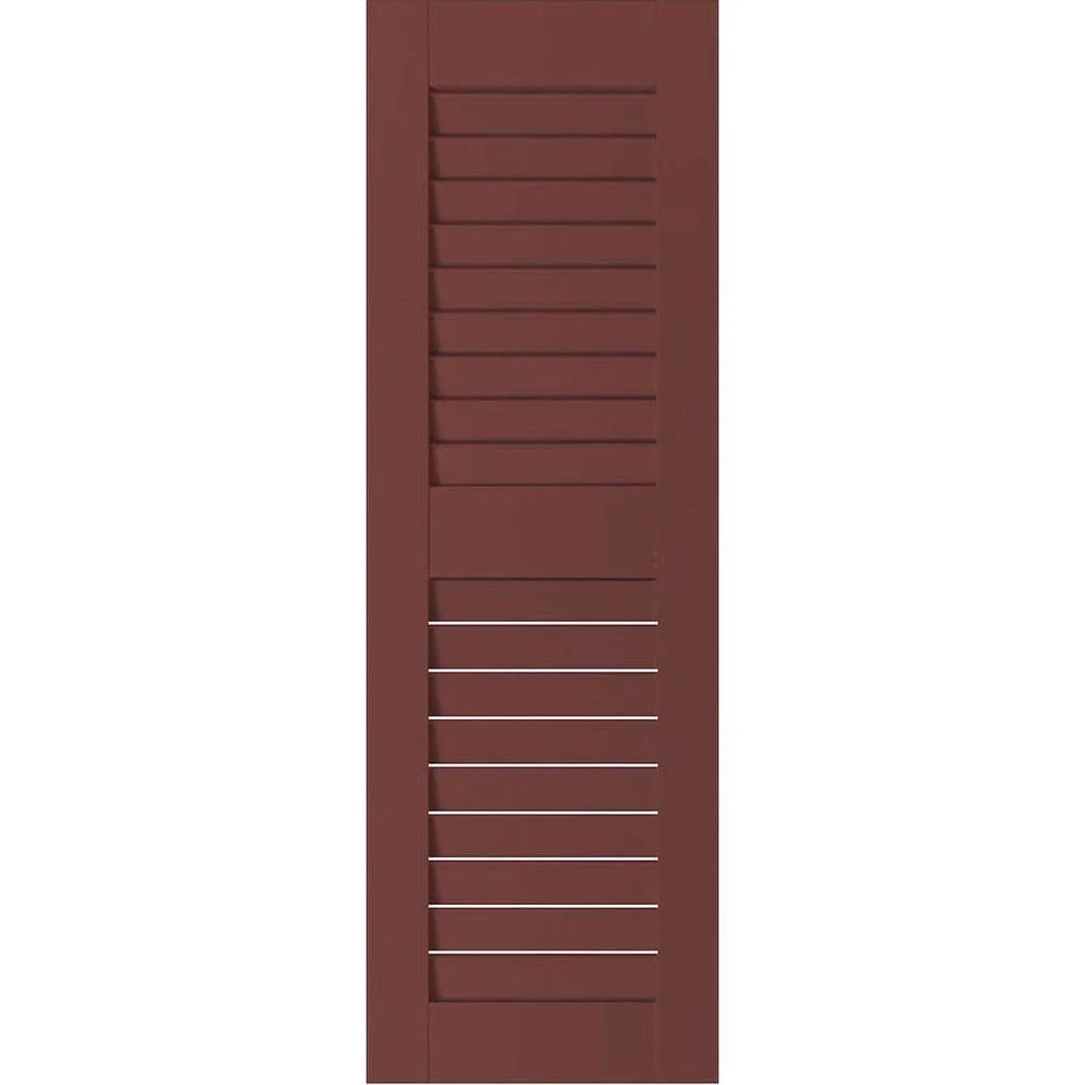 Ekena Millwork 15 in. x 38 in. Exterior Real Wood Sapele Mahogany Louvered Shutters Pair Cottage Red