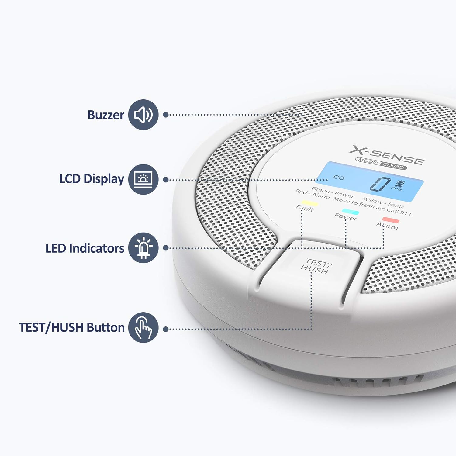 X-Sense Wireless Interconnected Carbon Monoxide Detector, Replaceable Battery-Powered CO Alarm with Digital Display, Auto-Check, CO03D-W, Pack of 2
