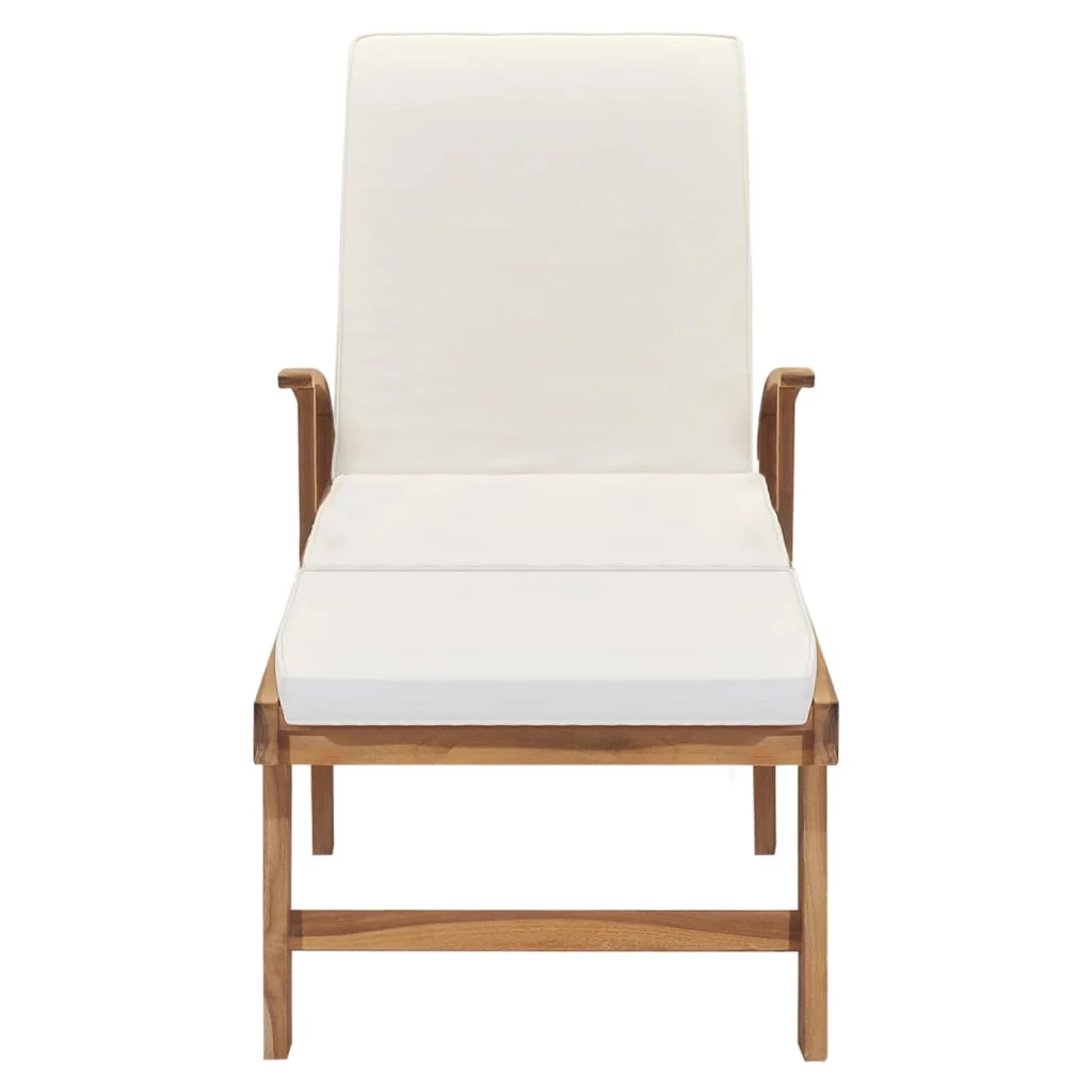 Anself Outdoor Sun Lounger with Sliding Table and Wheels Teak Wood Both Side Adjustable Chaise Lounge Chair Cream Cushioned Poolside, Backyard, Garden Furniture 76.8 x 23.4 x 13.8 Inches (L x W x H)