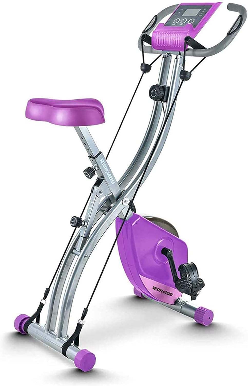 Folding Exercise Bike Portable Upright Adjustable Backrest Cycling Recumbent Stationary Bike Slim Indoor Workout Fitness Cardio Foldable Exercise Bicycle Machine with Pulse Sensor LCD Monitor Arm Resistance Bands
