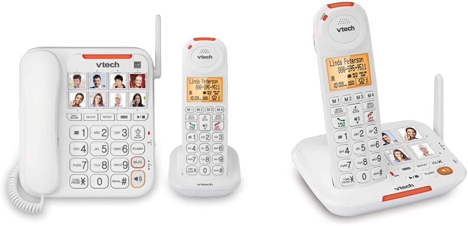 VTech SN5147 Amplified Corded/Cordless Senior Phone with Answering Machine, Call Blocking, 90dB Extra-loud Visual Ringer, One-touch Audio Assist on Handset up to 50dB, Big Buttons and Large Display