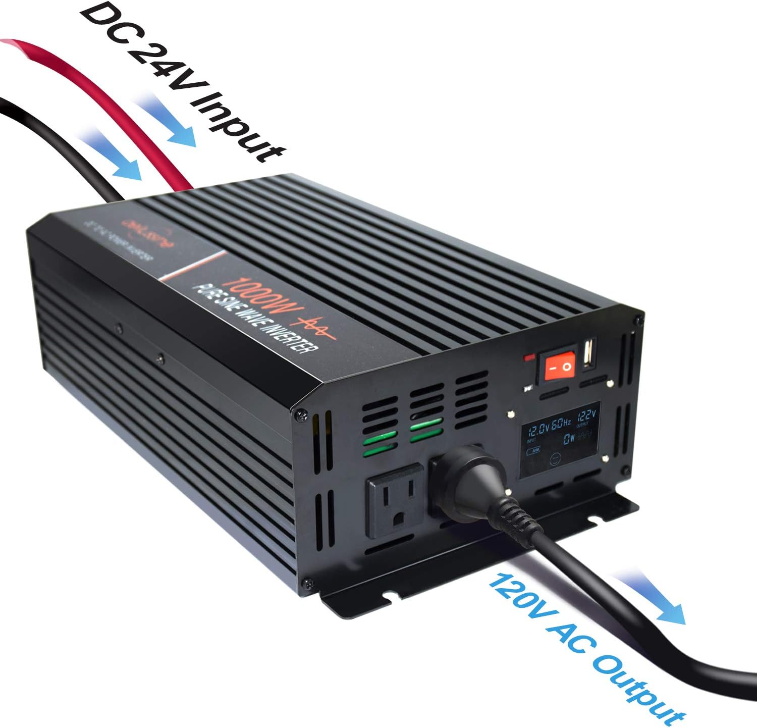 aeliussine Power Inverter 2000W Pure Sine Wave Inverter 12v DC to AC 120v Peak 4000 Watt Converter with LCD Display USB Charge Port for Car RV Boat Solar Power System.&hellip;