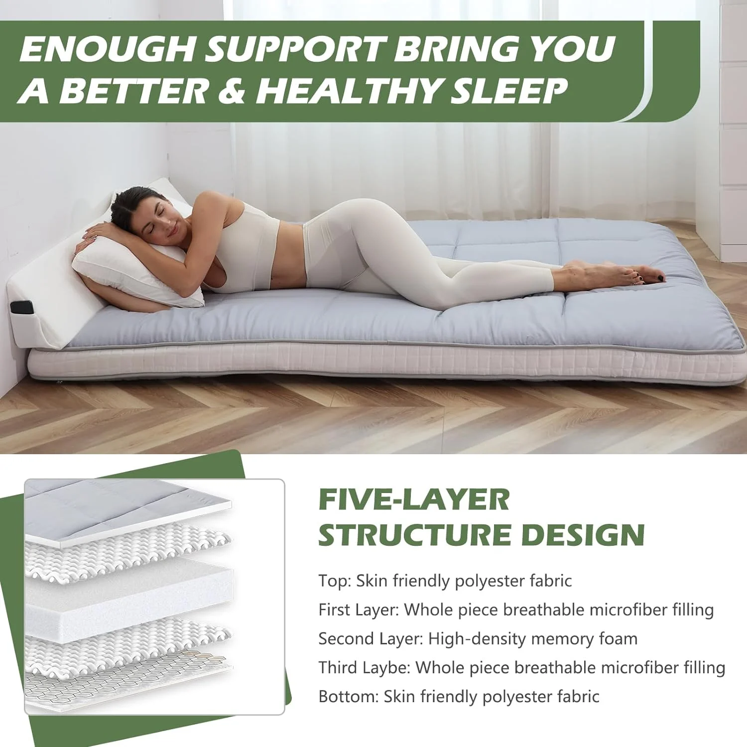 Slsy Japanese Floor Mattress Futon Mattress, Thicken Sleeping Pad Foldable Roll Up Mattress Kids Floor Lounger Bed Couches Sofas