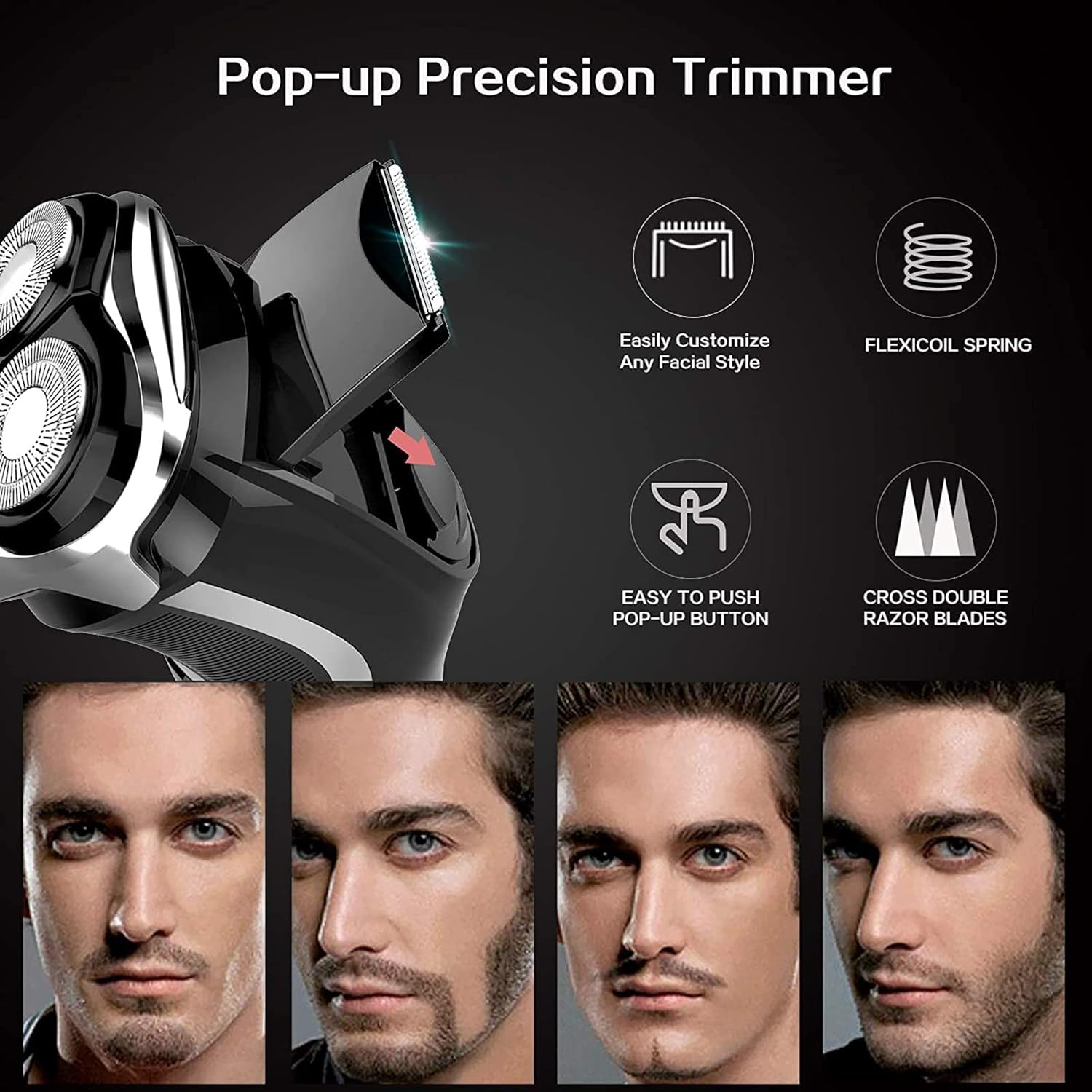 Men Electric Razor, ROAMAN Rechargeable Corded and Cordless Electric Shaver for Men with Pop-up Trimmer, Wet Dry IPX7 Waterproof,Wall Adapter 100-240v Pack of 2