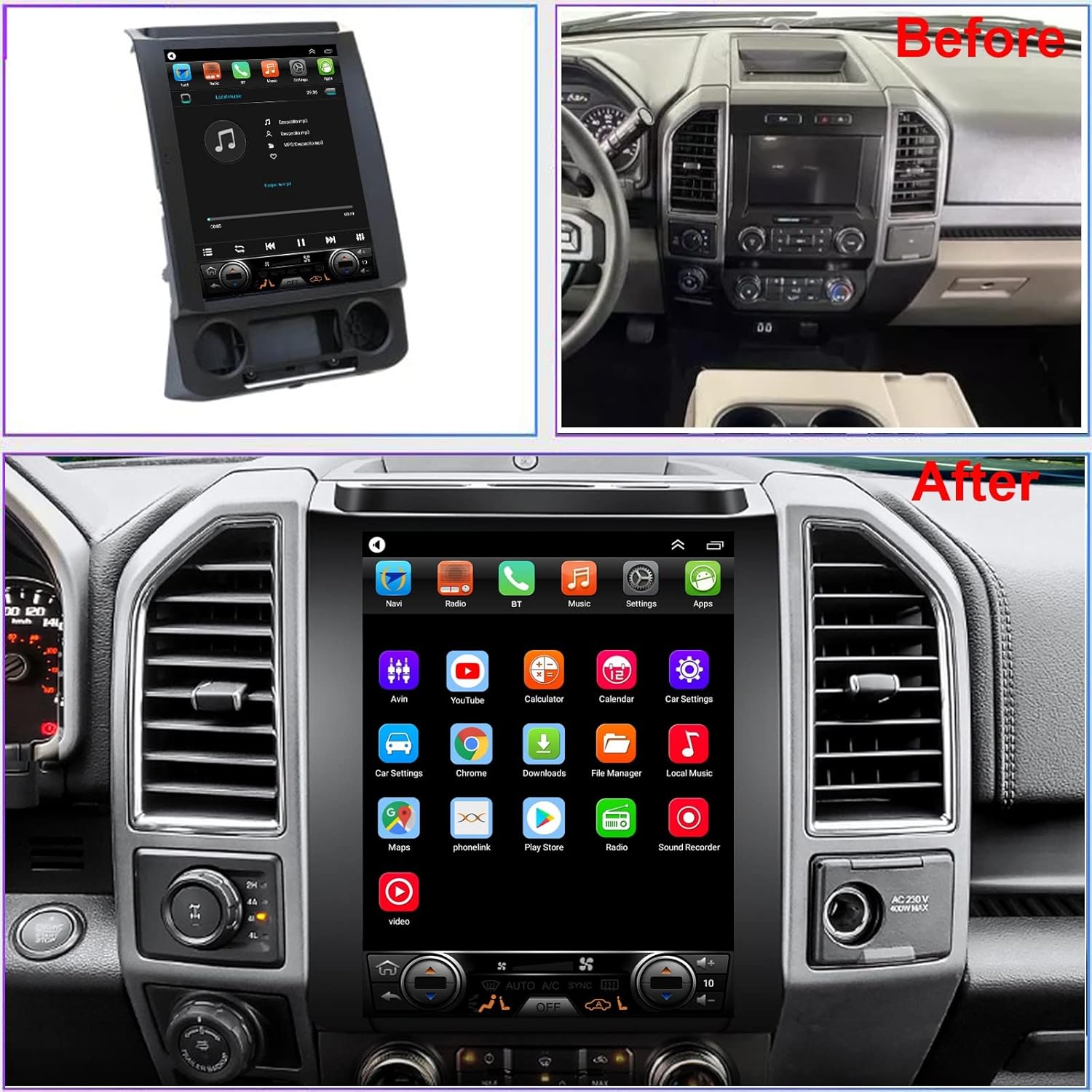 for Ford F150 Radio 2015-2020 Upgrade Android 10 Stereo Navigation 12.1inch Touch Screen 4GB+64GB Wireless Carplay 4G LTE WiFi Free Camera