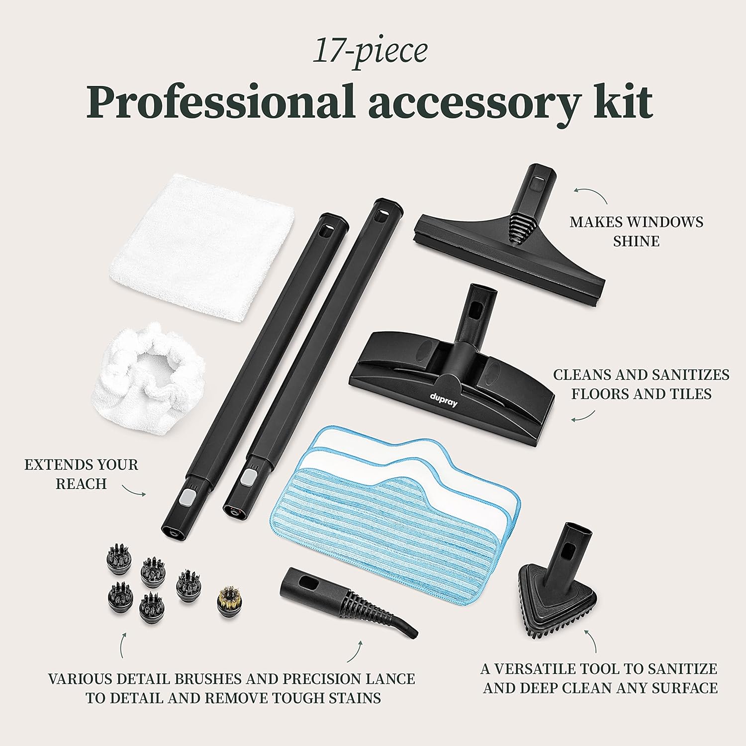 Certified Refurbished Dupray Neat Steam Cleaner Powerful Multipurpose Portable Steamer for Floors, Cars, Tiles Grout Cleaning. Chemical Free Disinfection for Home Kills 99.99%* of Bacteria and Viruses