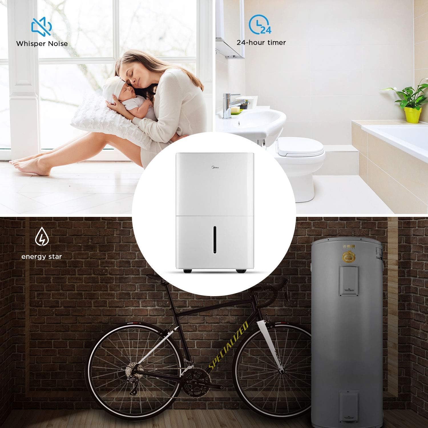 MIDEA MAD35C1ZWS Dehumidifier for up to 3000 Sq Ft with Reusable Air Filter, Ideal for Basement, Bedroom, Bathroom, 35 Pint-2019 DOE (Previous 50 Pint), White (Renewed)