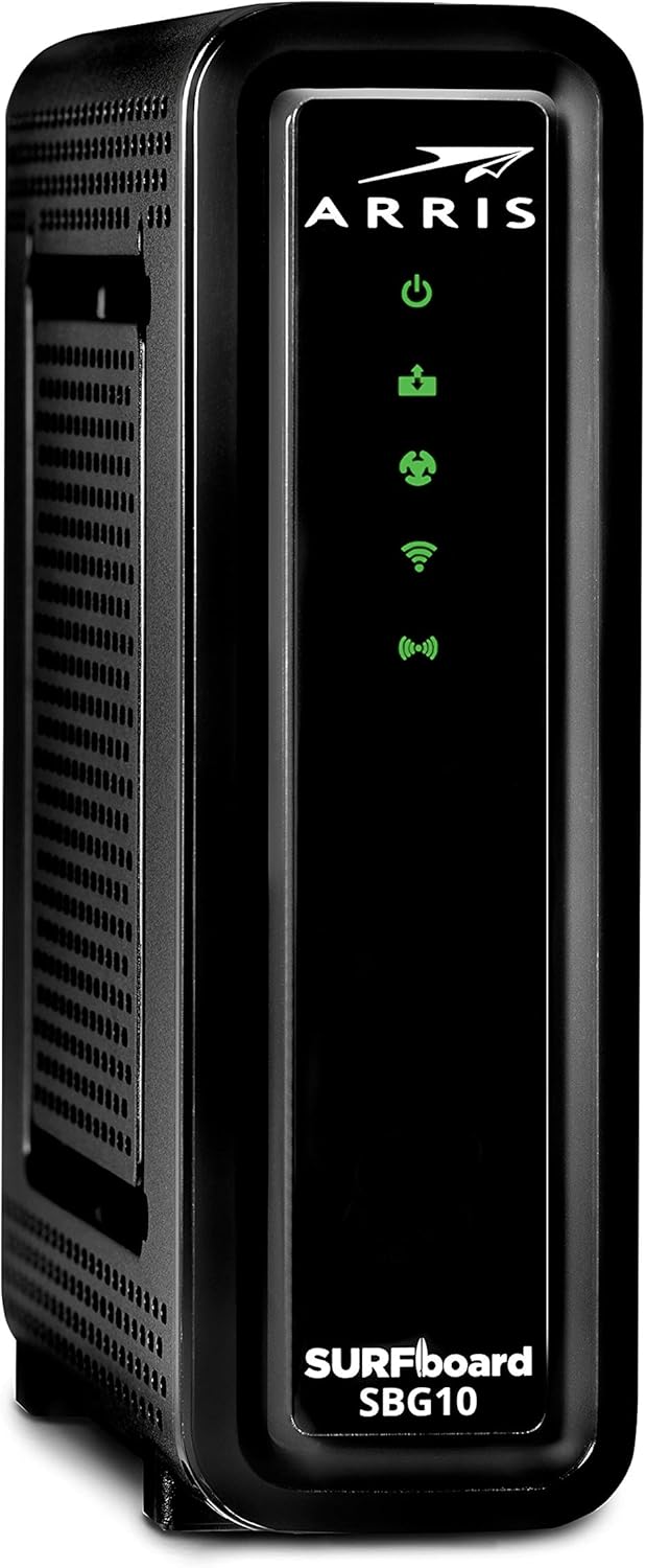 ARRIS SURFboard SBG10 DOCSIS 3.0 Cable Modem & AC1600 Dual Band Wi-Fi Router, Approved for Cox, Spectrum, Xfinity & others (black)
