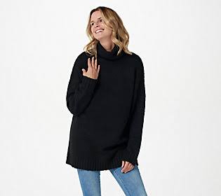 G.I.L.I. Long Sleeve Oversized Turtle NeckSweater, Size 1X, Noir Black - Avayadevconnect