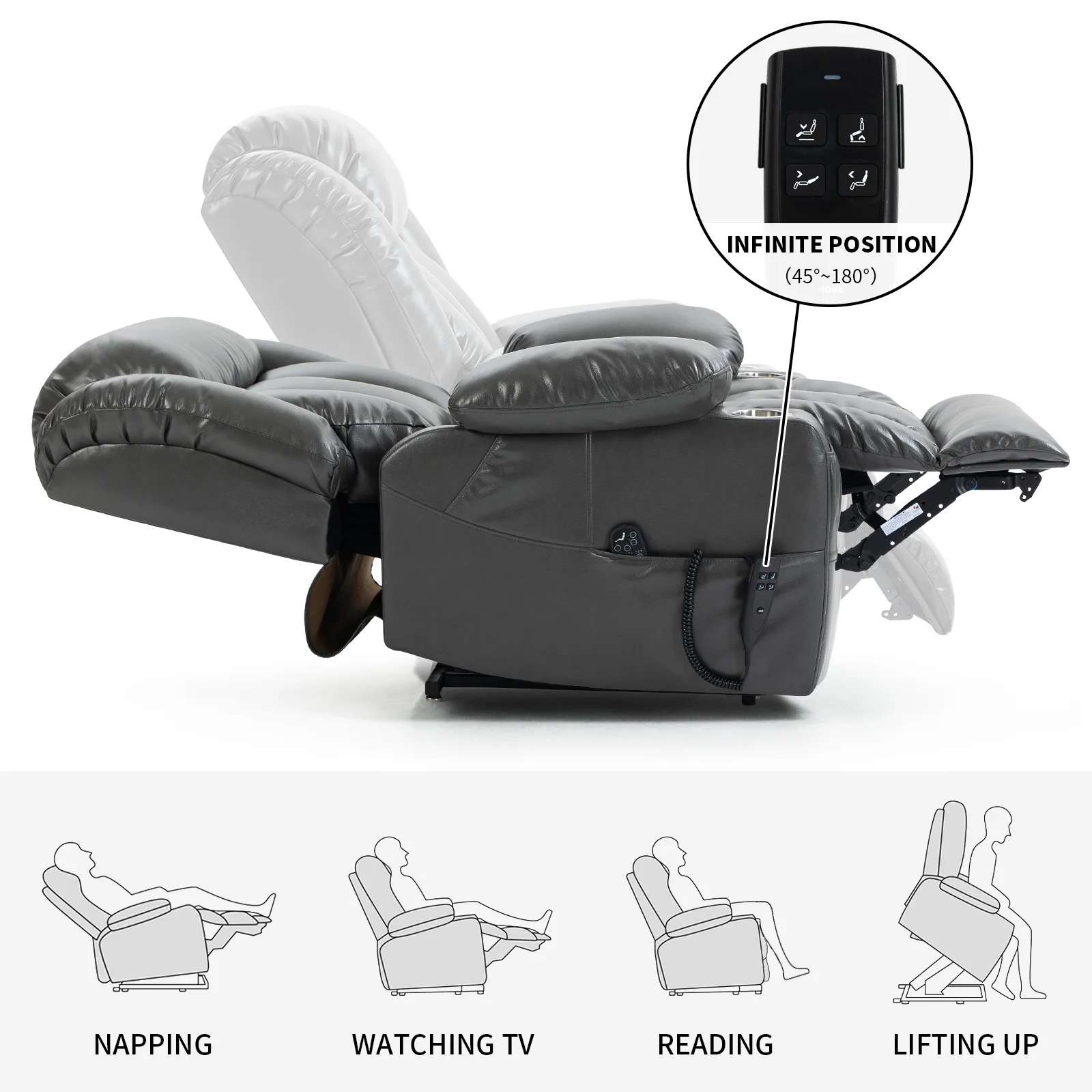 Lay Flat Dual Motor Power Lift Recliner Chair, Electric Power Lift Recliner with Massage, Home Theater Seating with Cup Holders, Massage Recliner Chair for Living Room, Bedroom, Gray