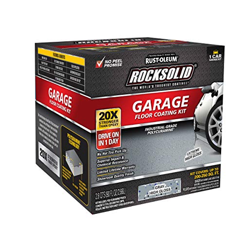 Rust-Oleum 293513 RockSolid Polycuramine Garage Floor Coating, 2.5 Car Kit, High Gloss Gray