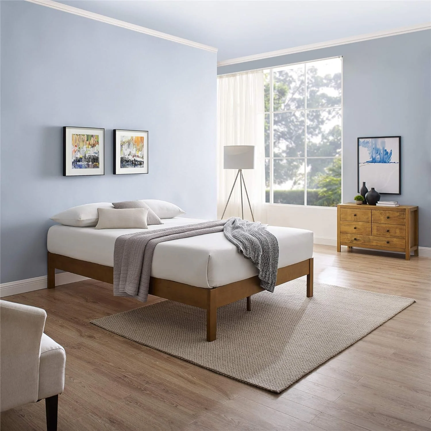 Deluxe Wood Platform Bed Frame,/Full/Queen/King Bed Frame,No Need For Box Spring,Rivet Modern Solid Pine Wood Platform Bed,Antique Espresso (Queen)
