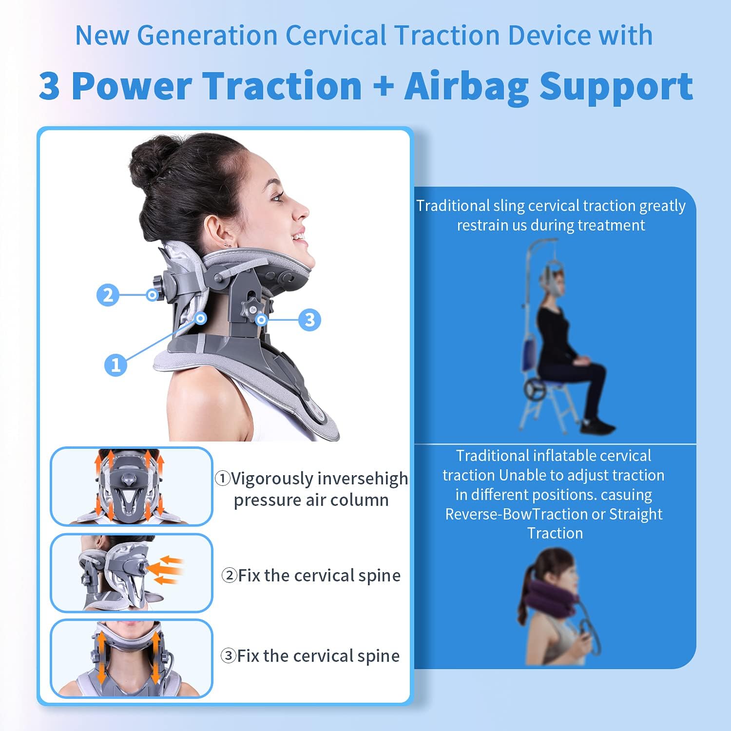 Cervical Neck Traction Device with 3 Power Traction + Airbag Support