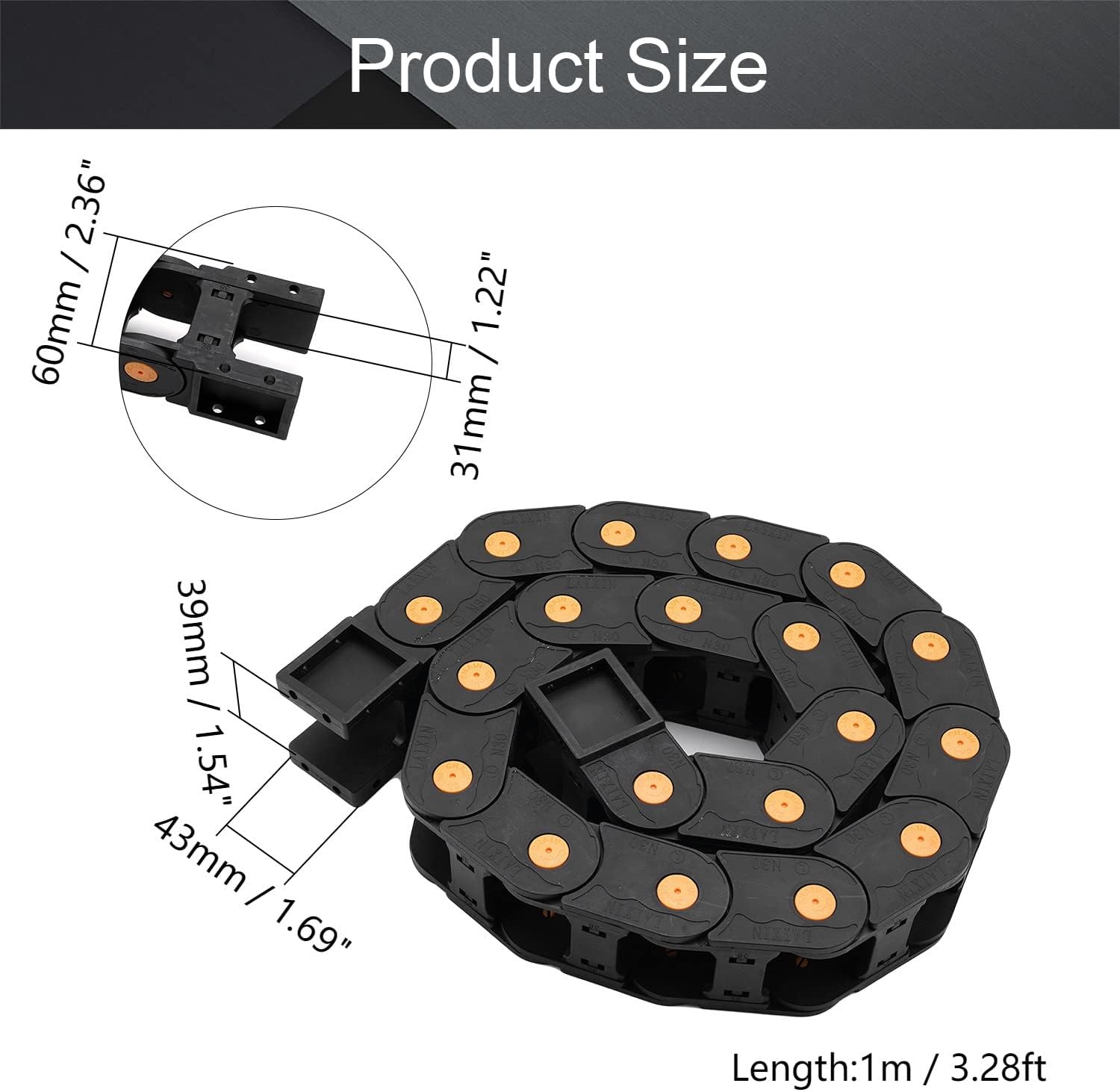 Fielect Drag Chain Cable Carrier Open Type with End Connectors R100 35X100mm 1 Meter Plastic for Electrical CNC Router Machines Black 1Pcs