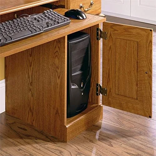 KHBIULIFE Home Office Computer Desk with Hutch  3 Adjustable Shelves for Small Space in Carolina Oak